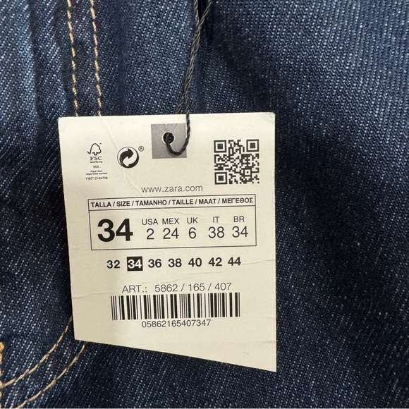 Zara High Waisted Baggy Fit Paper Bag Carrot Leg‎ Ankle Jeans Dark Wash Sz 2 NEW - Picture 8 of 9